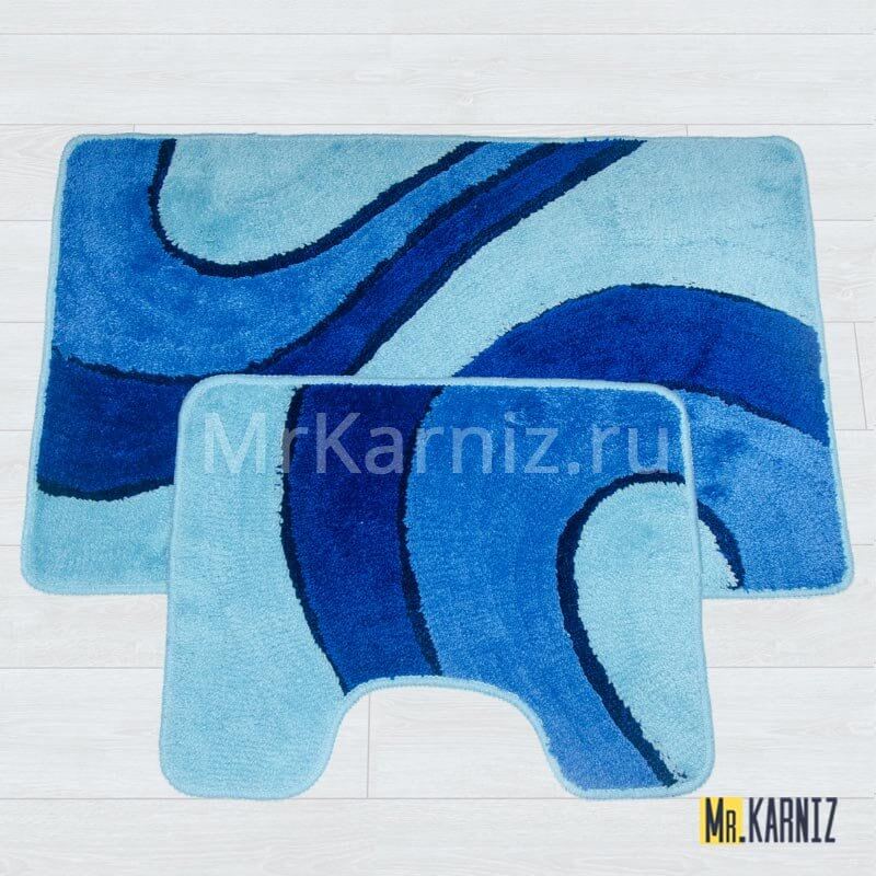 Комплект ковриков для ванной и туалета Линия синий